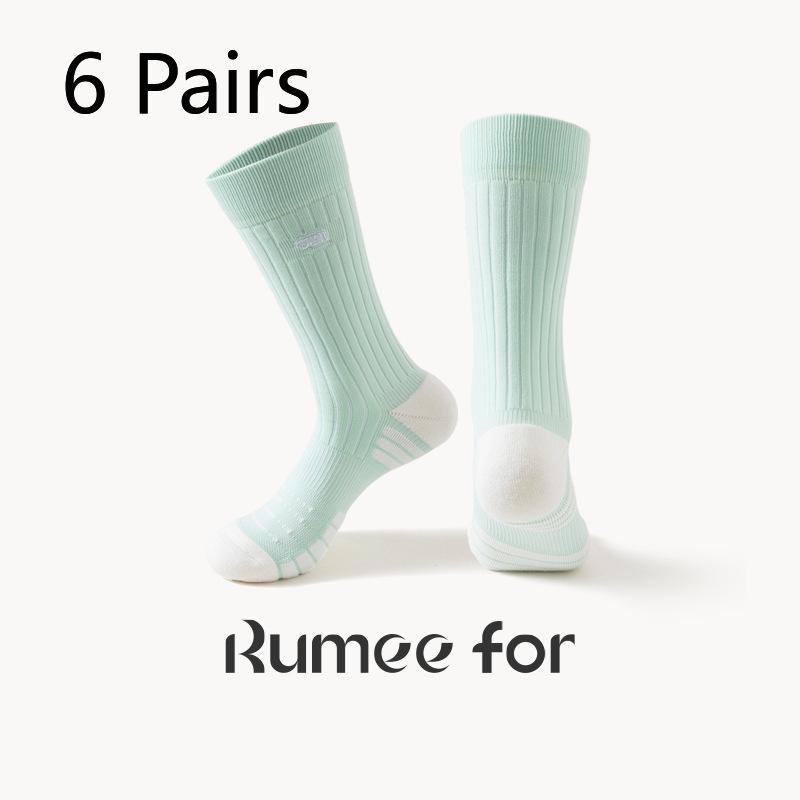 6 Pairs of Men's Embroidered Thick Towel Bottom Sports Anti Skid Shock Absorption Basketball Socks