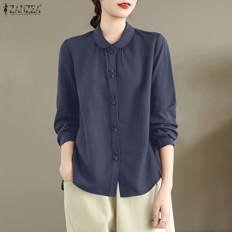 ZANZEA Women Solid Color Loose Casual Long Sleeve Blouse