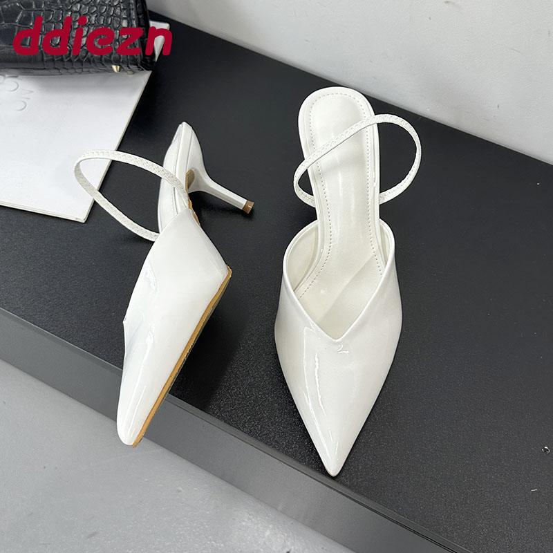 Fashion Fashion Pointed Toe Women Thin Heels Sandals Shoes Shallow Ladies Heeled Sandals Slides Female Mules Pumps Big Size 43