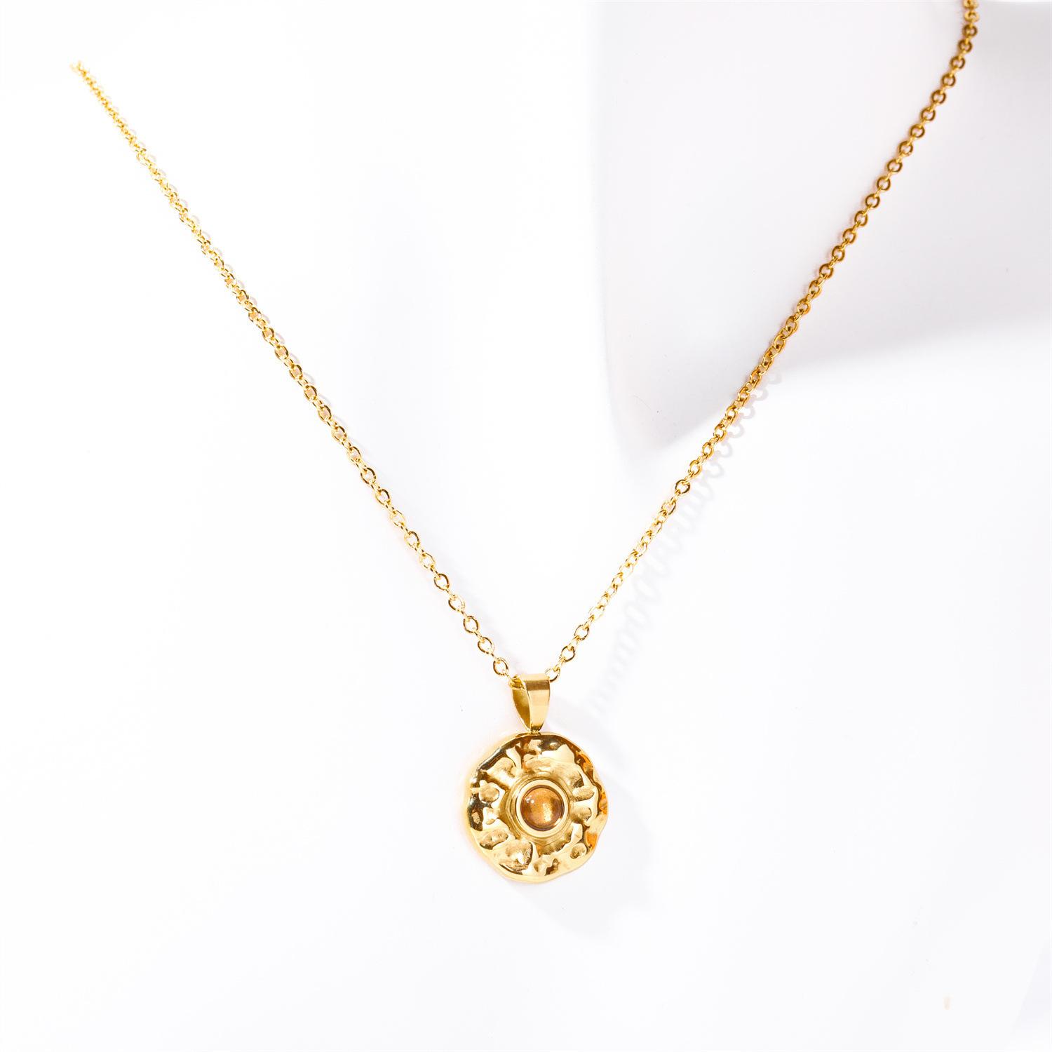 Titanium Steel December Birthstone Birthstone Irregular Pendant Necklace Round Coin Necklace