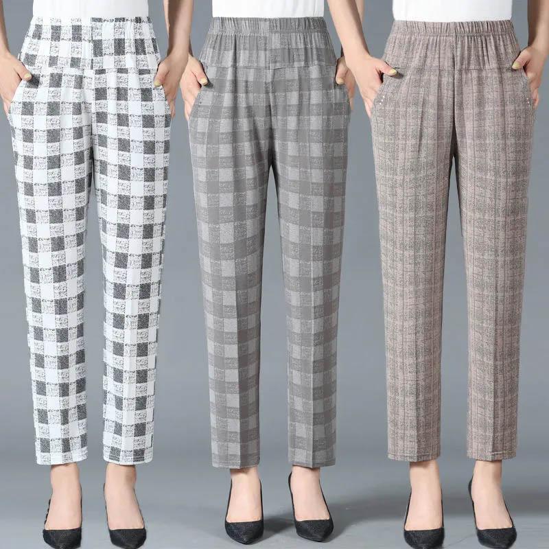 Dámské kalhoty Jarní a letní Elastické ležérní kalhoty Velká velikost Volné prodyšné kalhoty Elastický vysoký pas Rovné kalhoty