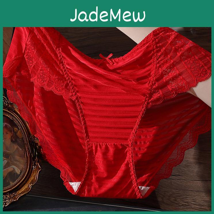 Underwear Womens Plus Size Panties Solid Color Simple Japanese Thigh Less Lace Edge Mid High Waist Triangle Panties