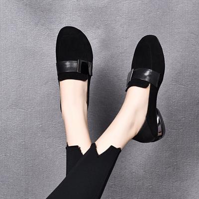 Scarpe singole con tacco medio scarpe da donna autunno nuovo tacco spesso fibbia quadrata punta rotonda scarpe da lavoro pelle di pecora nera scarpe basse da donna