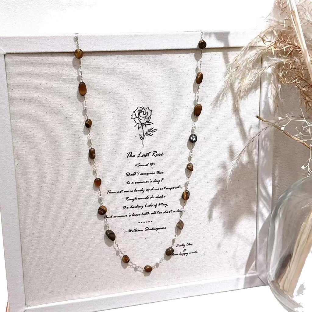 Melard Tiger Eye Stone Irregular Beaded Necklace Fashionable and Versatile Sweater Chain with Unique Design for Autumn and Winter Women's Jewelry