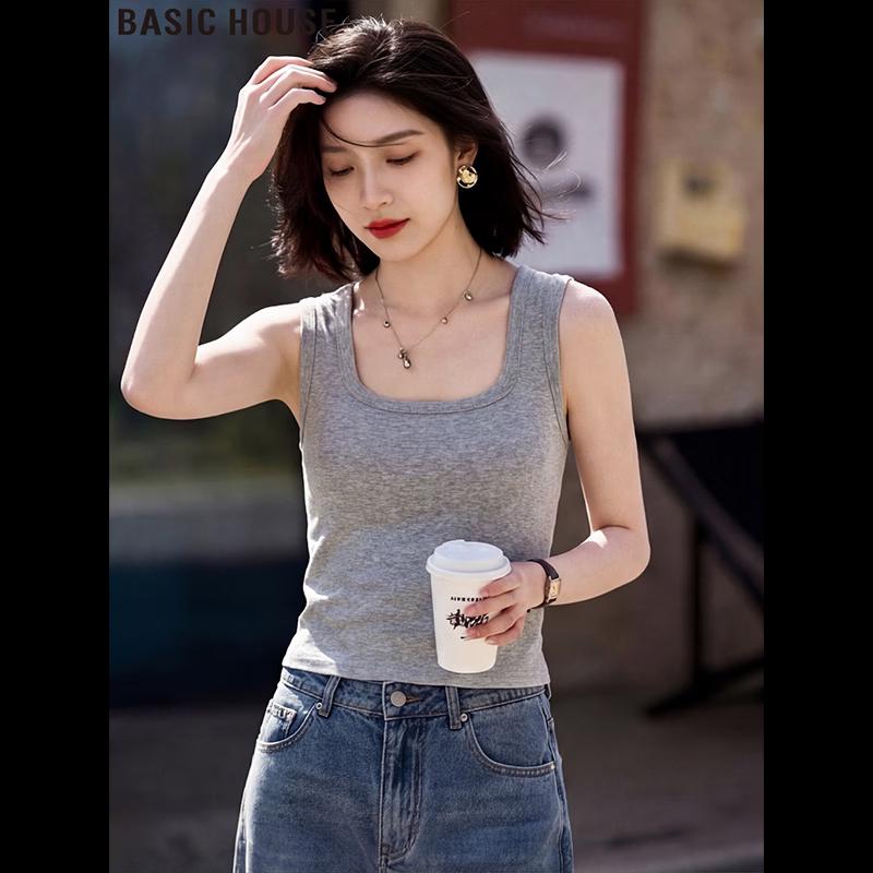 

Basic House Women s Square Neck Crop Cami Top L