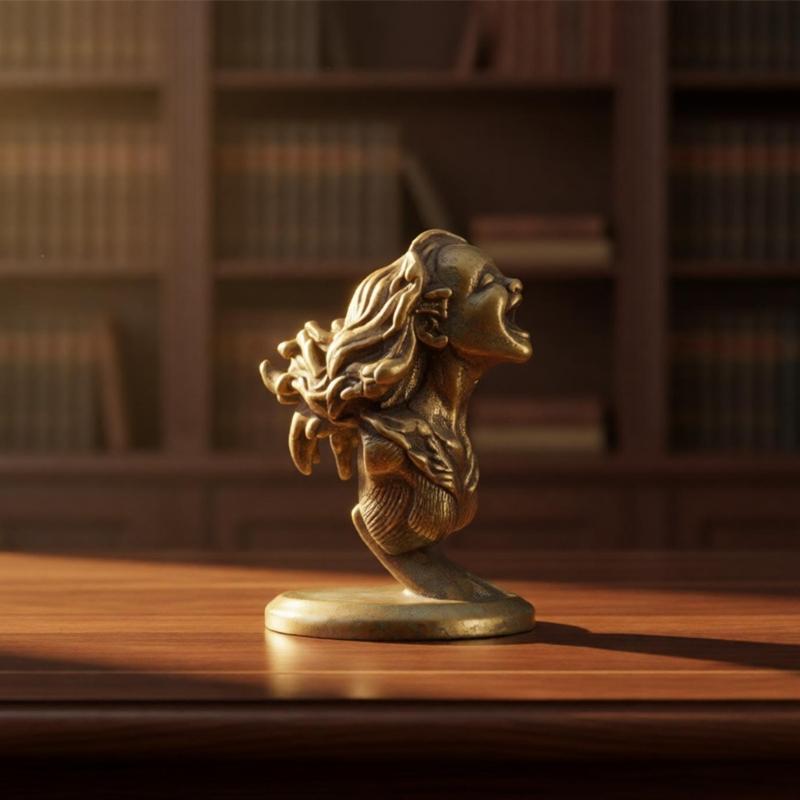 Small Brasses Shelf Decors Accent With Aged Finish, Female Bust Figurine Statue for Desk Decors, Tabletop Styling, Entryway Home Display