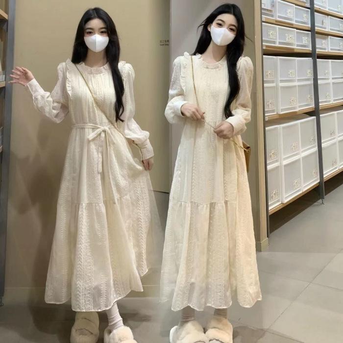 French Gentle Wind Lace Ruffle Leaf Edge Dress for Women, Early Autumn Temperament, Beautiful Inside, Small Princess Long Dress for Women