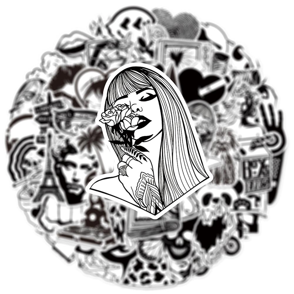 10/30/50pcs Black White INS Style Art Pattern Stickers Creative Graffiti Decals Scrapbook Phone Notebook Bike Cool Sticker Toys
