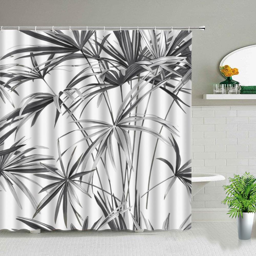 Green Tropical Rainforest Plant Shower Curtains Flower Leaf Leaves Bathroom Decor Waterproof Bath Curtain Polyester Fabric Hooks