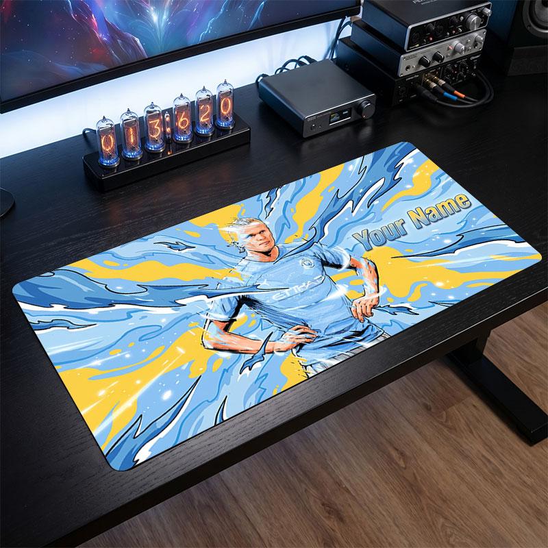 Erling Haaland Custom Large Mouse Pad, Personalized Name Text Print, Football Logo Non‑Slip Desk Mat Gaming Gift