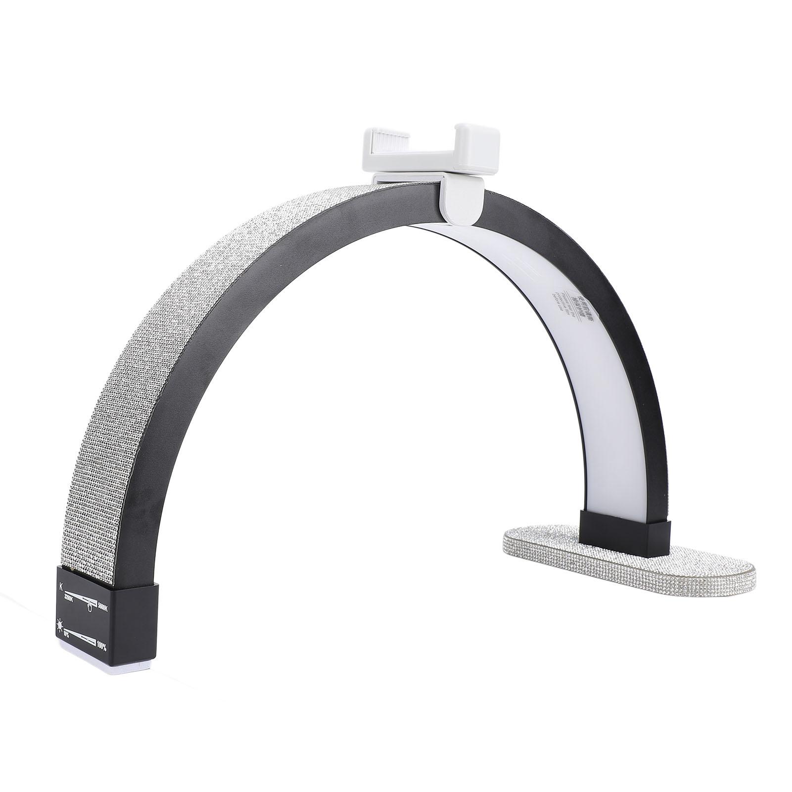 

16-дюймовая настольная лампа для ногтей в форме полумесяца 20 Вт 3200–5600 К со стразами и держателем для телефона US PLUG чёрный