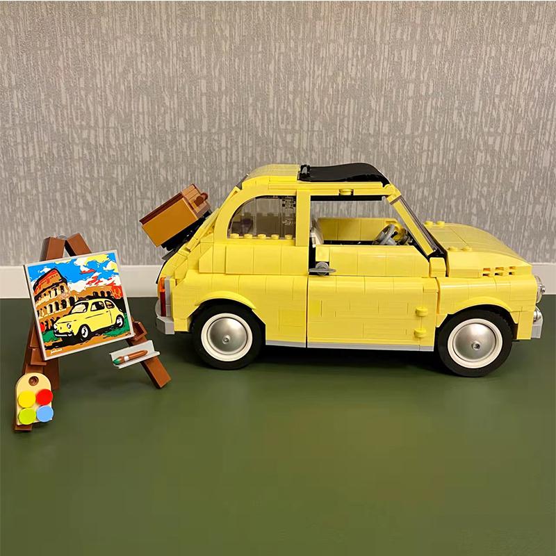 Technical Fiat Building Blocks Classic Yellow Car Model Creator Assemble Vehicle Bricks Toys for Boys Kids Gift