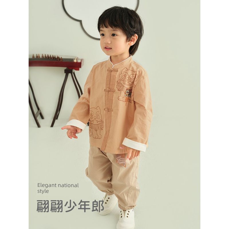 [Same Style as in the Mall] David Bella Boys' Long Pants Set 2026 Spring New Hanfu Chinese Style Two-Piece Set