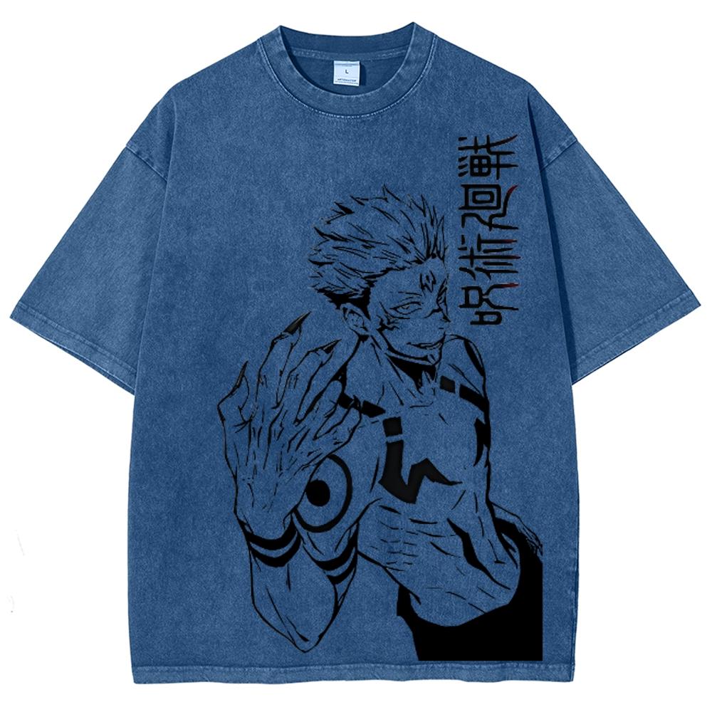 Japanese Anime Style Anime Male Lead Print Women's T-Shirt Oversized Wash Retro Short Sleeve Fashion Design Street