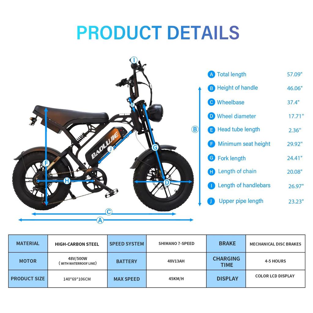 Electric bicycle F2 500W E-bike with 48V 13Ah battery, 16 inch tires, shoulder suspension, top speed of 45 kilometers per hour, mechanical disc brake