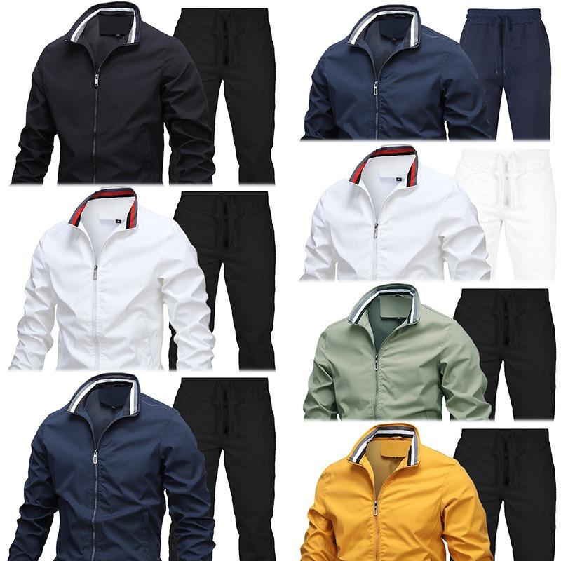

Sports Casual Jacket Set Men s Autumn Sports Solid Color Jacket Men s Trousers M