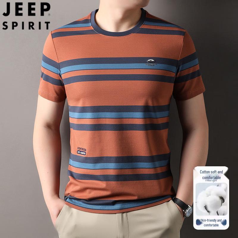 JEEP SPIRIT Men s Striped Breathable Short-Sleeve T-Shirt US 8