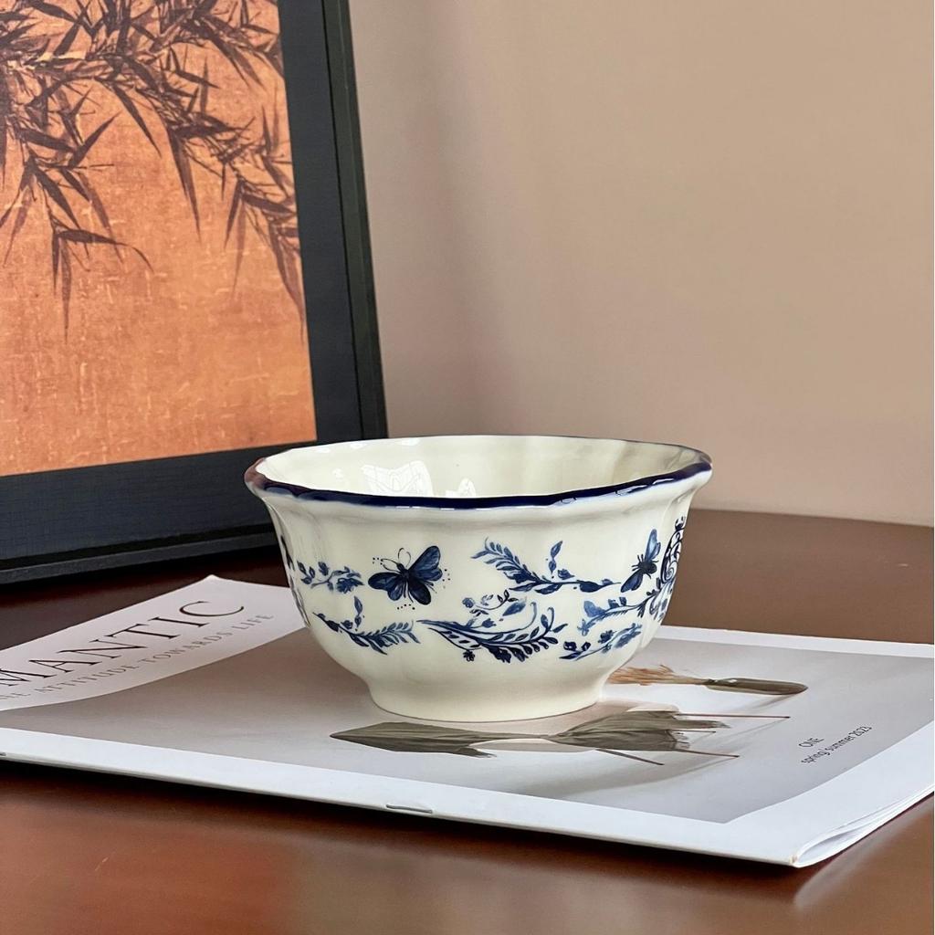 French Blue And White 8-Inch Plate Plate Rice Bowl Coffee Cup Plate Tableware Set Household Gift Tableware Light Luxury Retro