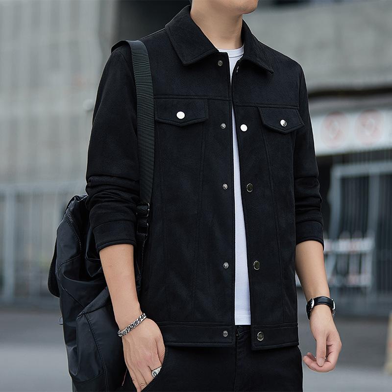 Autumn and Winter New Men s Suede Jacket Lapel Workwear Men s Jacket Green Casual Solid Color Jacket Trendy M
