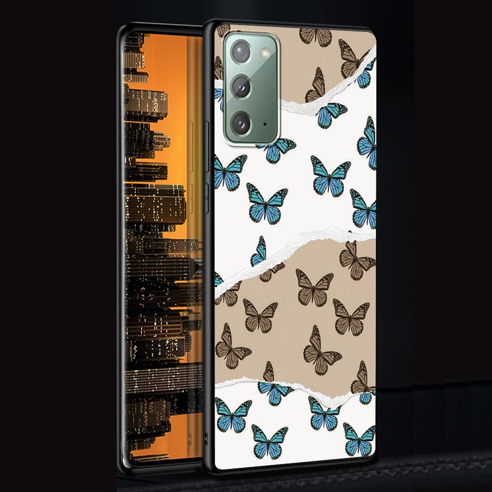 Butterfly Case for Samsung Galaxy Note 20 Ultra 10 Lite 9 8 A53 A52 A12 S22 S21 FE S20 Plus TPU Black Phone Cover Shell Animals
