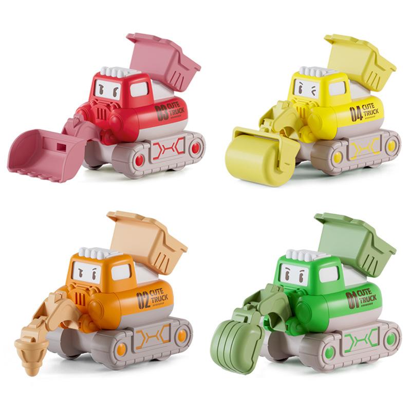 Children'S Press Pull Back Cartoon Car Construction Vehicle Boy Excavator Drop Resistant Bulldozer Toy Set