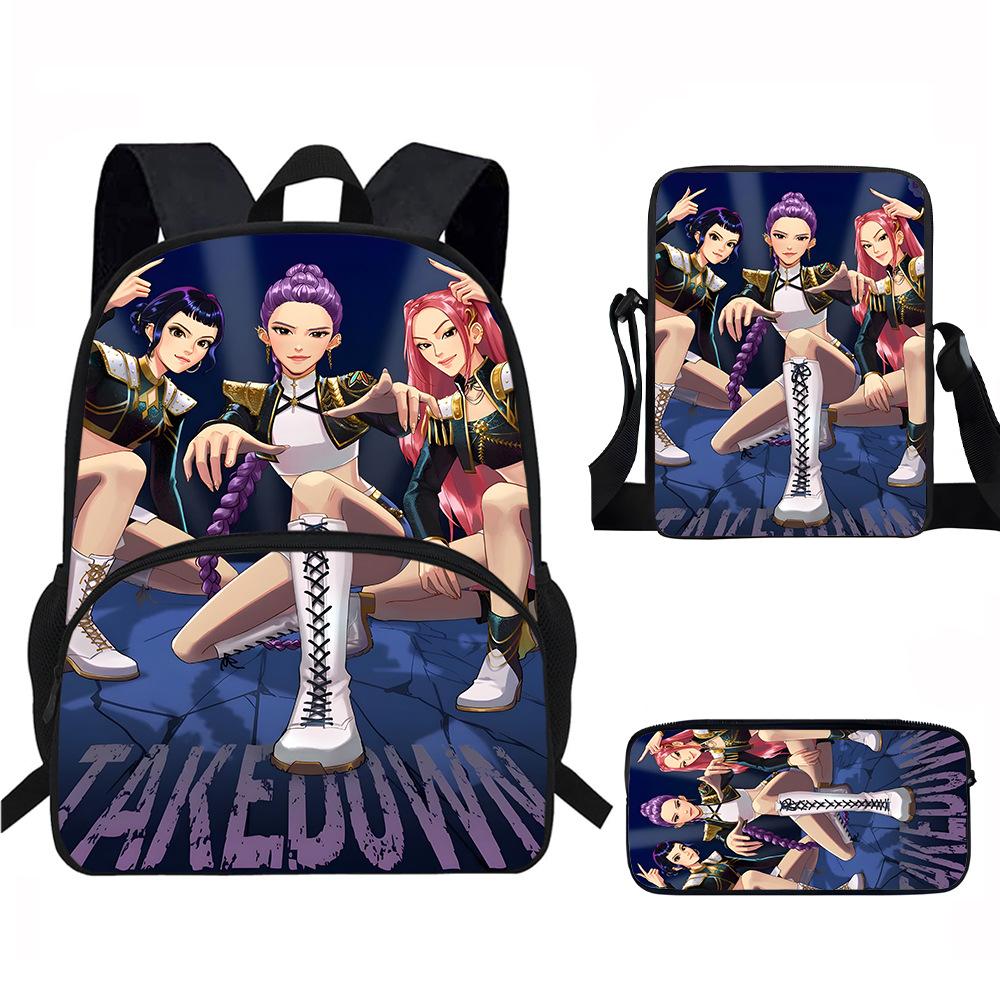 K-Pop Dämonenjäger 3-teiliges Schülerrucksack-Set Anime-Thema Trendiges bedrucktes Rucksack-Set