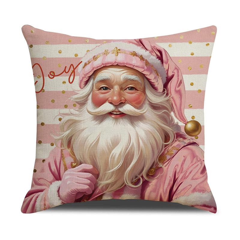 New Christmas Pillow Case Pink Snowman Print Combination Pillow Linen Stain-resistant Living Room Sofa Pillow