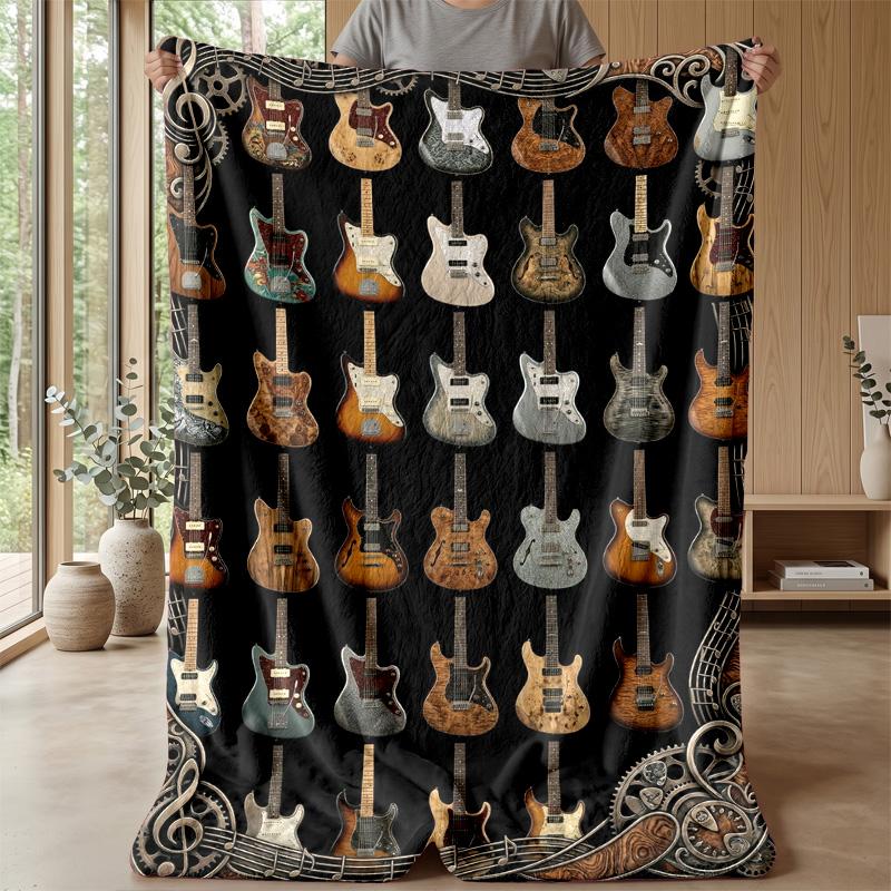 Guitar Butterflies Music Art Theme Blanket Lightweight Warm Flannel Blanket Decorative Throw Blanket for Home Decoration
