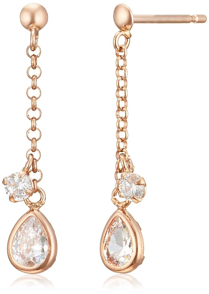 ESTELLE [Official] [Web Exclusive] Women's Earrings, 10K Pink Gold with Cubic Zirconia and Drop Motif, 0231-0400-0029-0000
