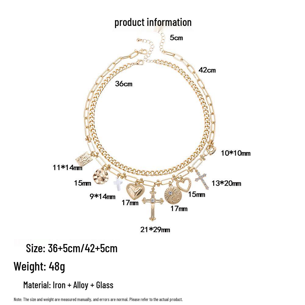 Kuwai Doppelschichtiges Kreuz-Herz-Anhänger-Halskette - Leichter Luxus Mode Choker