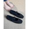French hollow single shoes women's flat bottom 2025 summer new versatile woven breathable word with shallow mouth Mary Jane shoes