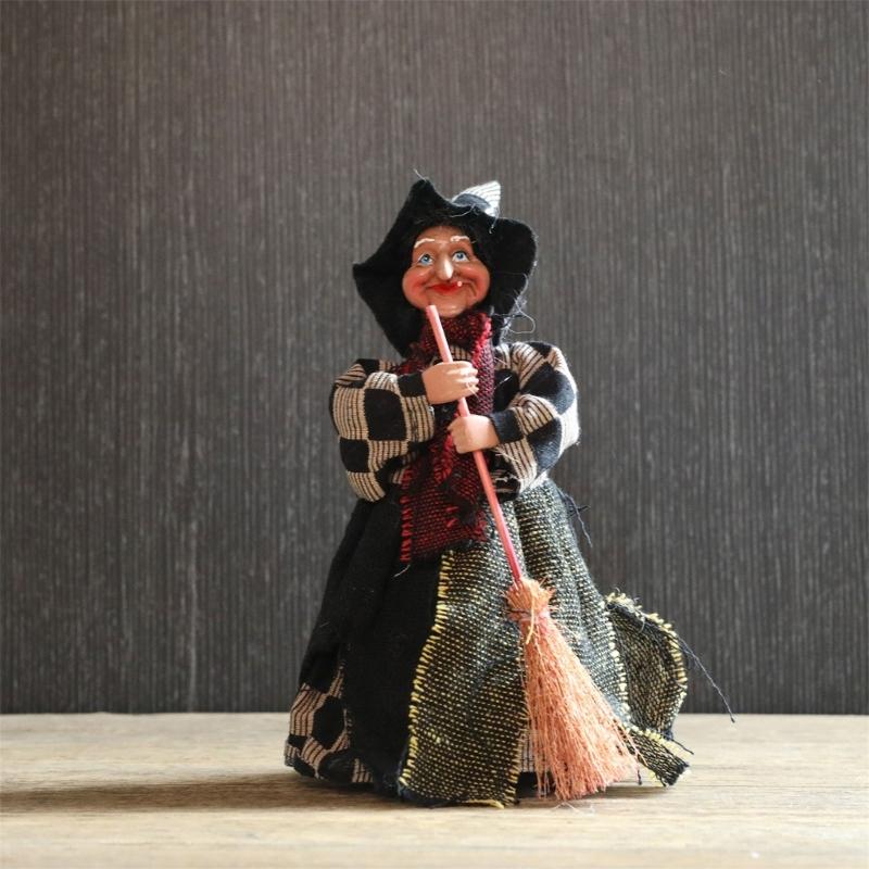 3Pcs Festival Witch Ornament Handmade Cloth Broom Wizard Figurine Decoration For Shop Window Display Indoor and Outdoor