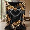 Leopard Roses Heart Theme blanket Lightweight Warm Flannel Blanket Decorative Throw Blanket for Home Decoration