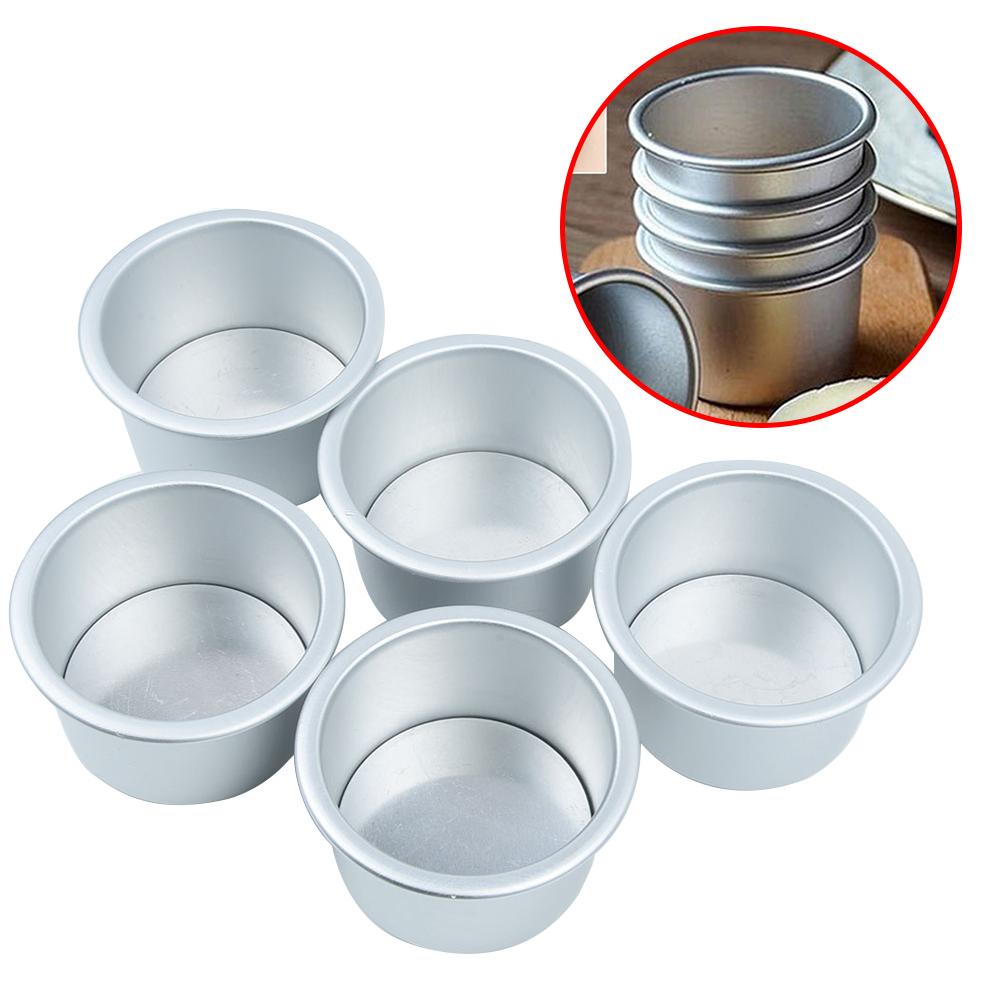 5pcs Aluminum Alloy Cake Mold Cupcake Pan Pudding Mold DIY Baking Mold with Removable Bottoms