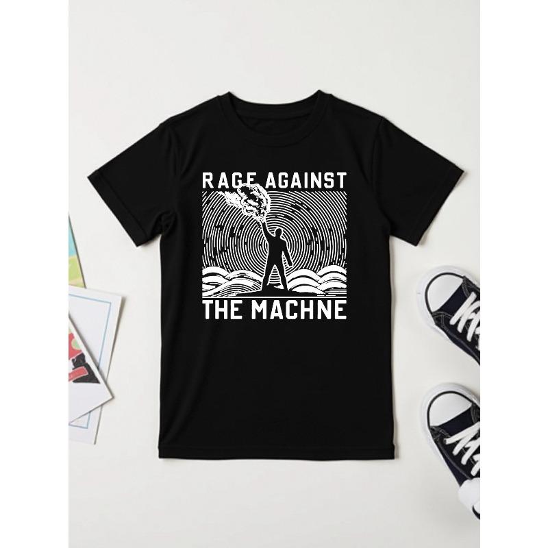 Boys Crew Neck T-Shirt with PAGE AGAINST THE MACHINE Letter Print 110 чёрный