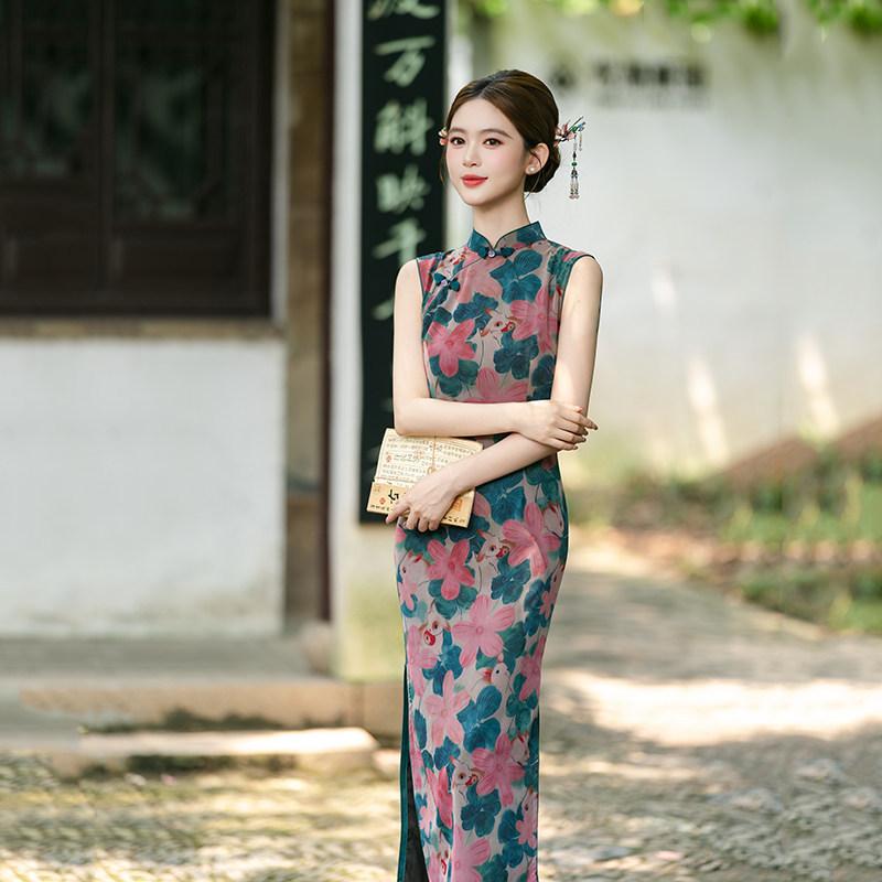 Sleeveless national style, new Chinese Suzhou long cheongsam, improved young women's high sense, daily work can wear summer