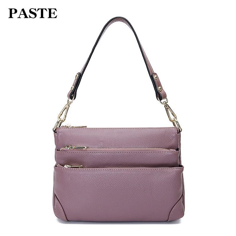 Genuine Leather Women s Bag Multi-zipper Interlayer Single-shoulder Cross-body Top-layer Cowhide Handbag Trend 2006