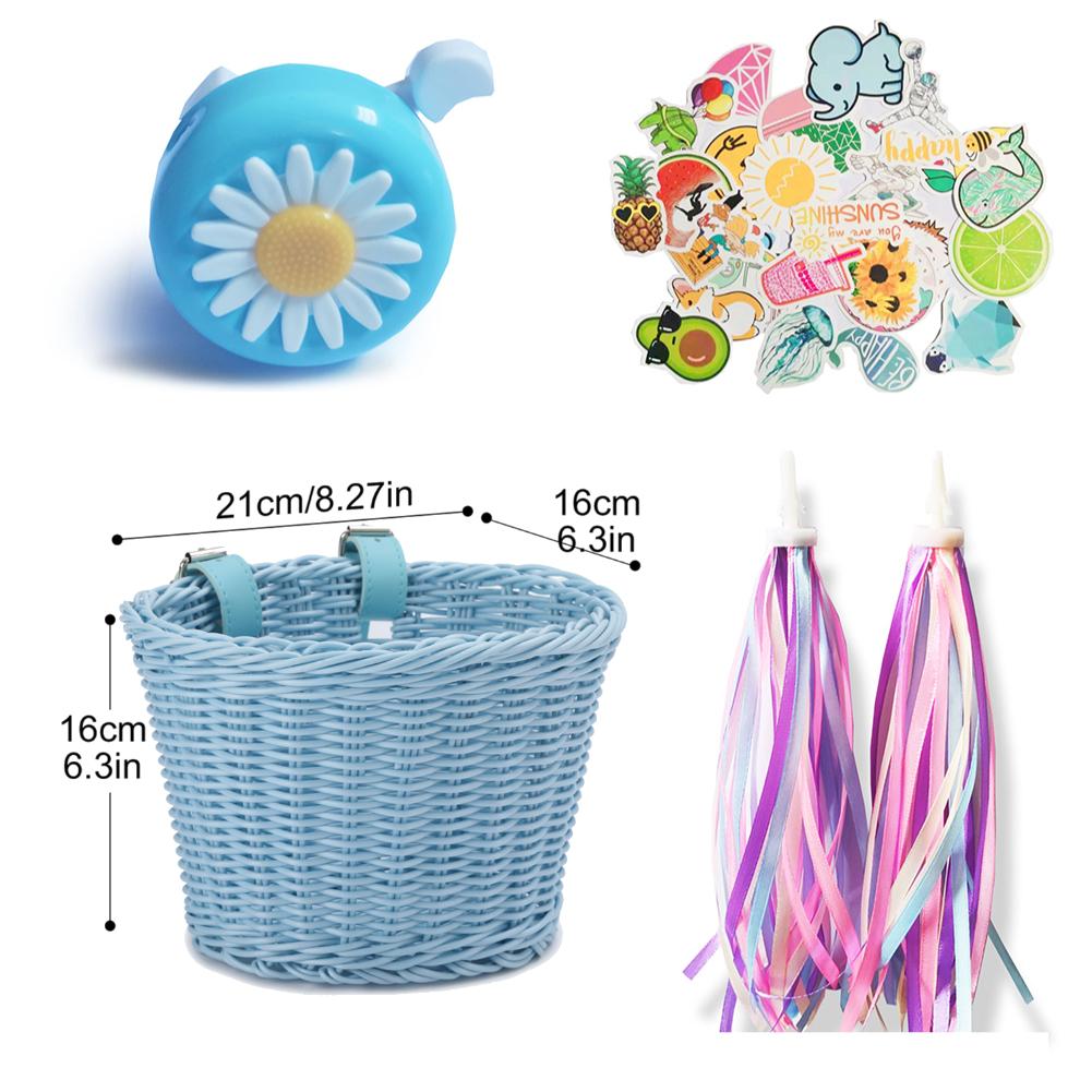 4pcs Hand-Woven Bicycle Basket with Bell Tassel Stickers Adjustable Bike Handlebar Carrier Basket Cycling Accessories