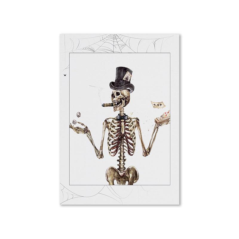 Halloween Gallery Spooky Ghost Poster Drinking Skeleton Art Print Scary Pumpkin Canvas Painting Wall Picture Living Room Decor