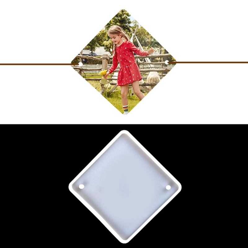 Square Keychain Silicone Mold Pendant Molds for Resin Casting Molds with Hole for Home Pendant with Hanging Hole