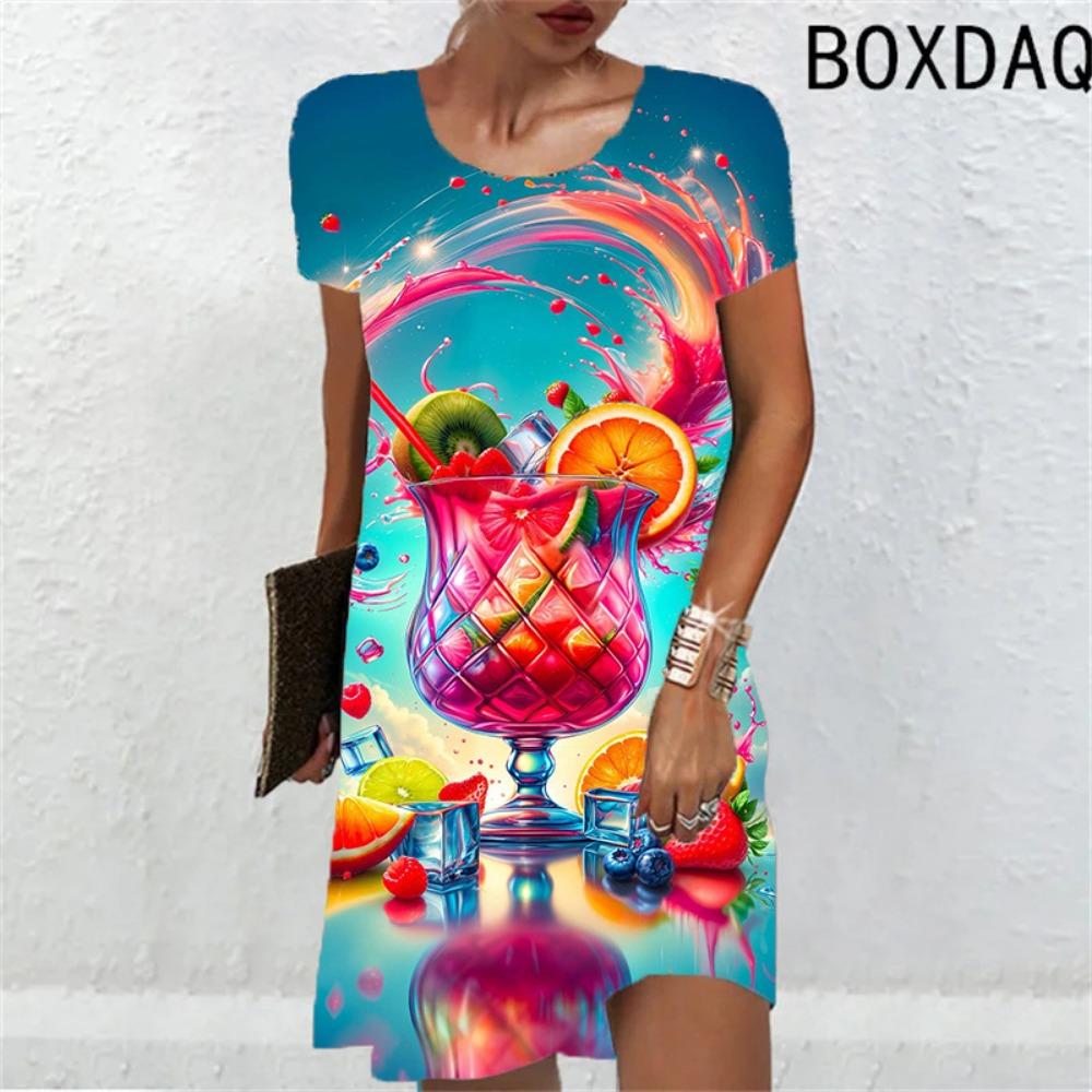 

Элегантное и милое женское платье с фруктовым принтом, новое летнее платье, свободное повседневное платье с короткими рукавами и круглым вырезом, 3D-печатное женское платье 5XL