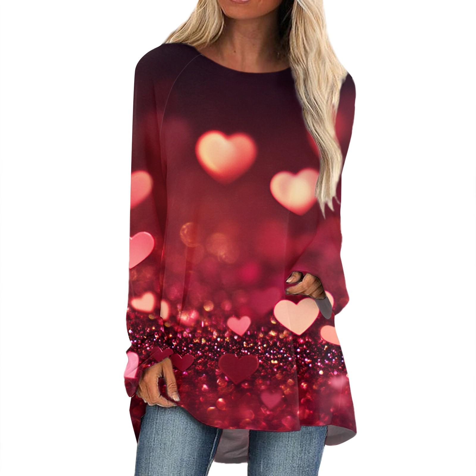 

Женская мода повседневная блузка с длинным рукавом и принтом «Любовь ко Дню святого Валентина», круглый вырез, пуловер M