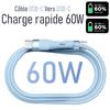 2x Câble USB-C 60W Charge Rapide pour Redmi 14C, 13C, A3, Redmi Note 14, Note 13 Pro, Note 12, Note 11-11S - Bleu 1 Mètre