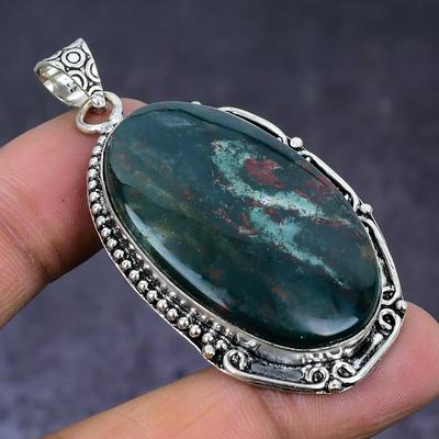 Natural Bloodstone Gemstone 925 Steling Silver Jewelry Pendant 2.21" E6C17