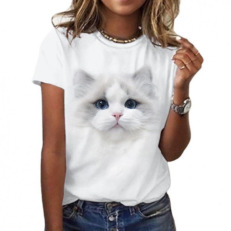 

3D Cat Cartoon Couple Trendy Brand Женская футболка с коротким рукавом S