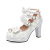 Scarpe con tacco alto da donna con cinturino incrociato Mary Jane Pumps per feste e matrimoni Cosplay Bianco Rosa Nero Fiocco di fragole Principessa Cosplay Lolita