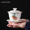 170ml Chinese Ceramic Tea Tureen Handmade Persimmon Peach Pattern Gaiwan White Porcelain Teacup Portable Tea Bowl Tea Set