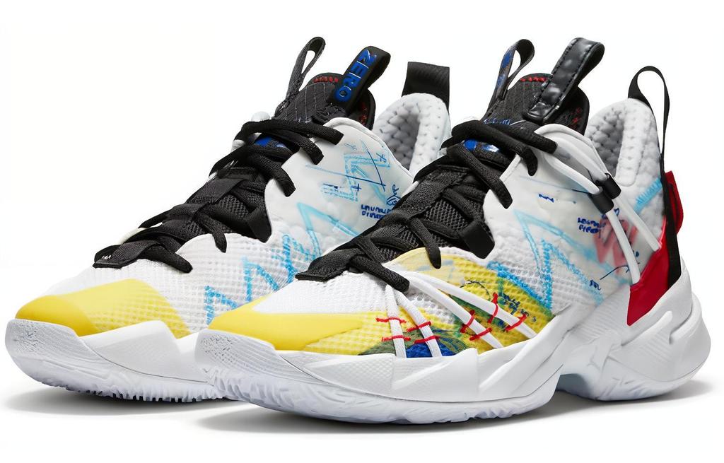 Jordan Why Not Zer0.3 Slip Resistant Cushioning Abrasion Resistant Low Top Children's Basketball Shoes White Yellow Red CN8107-100