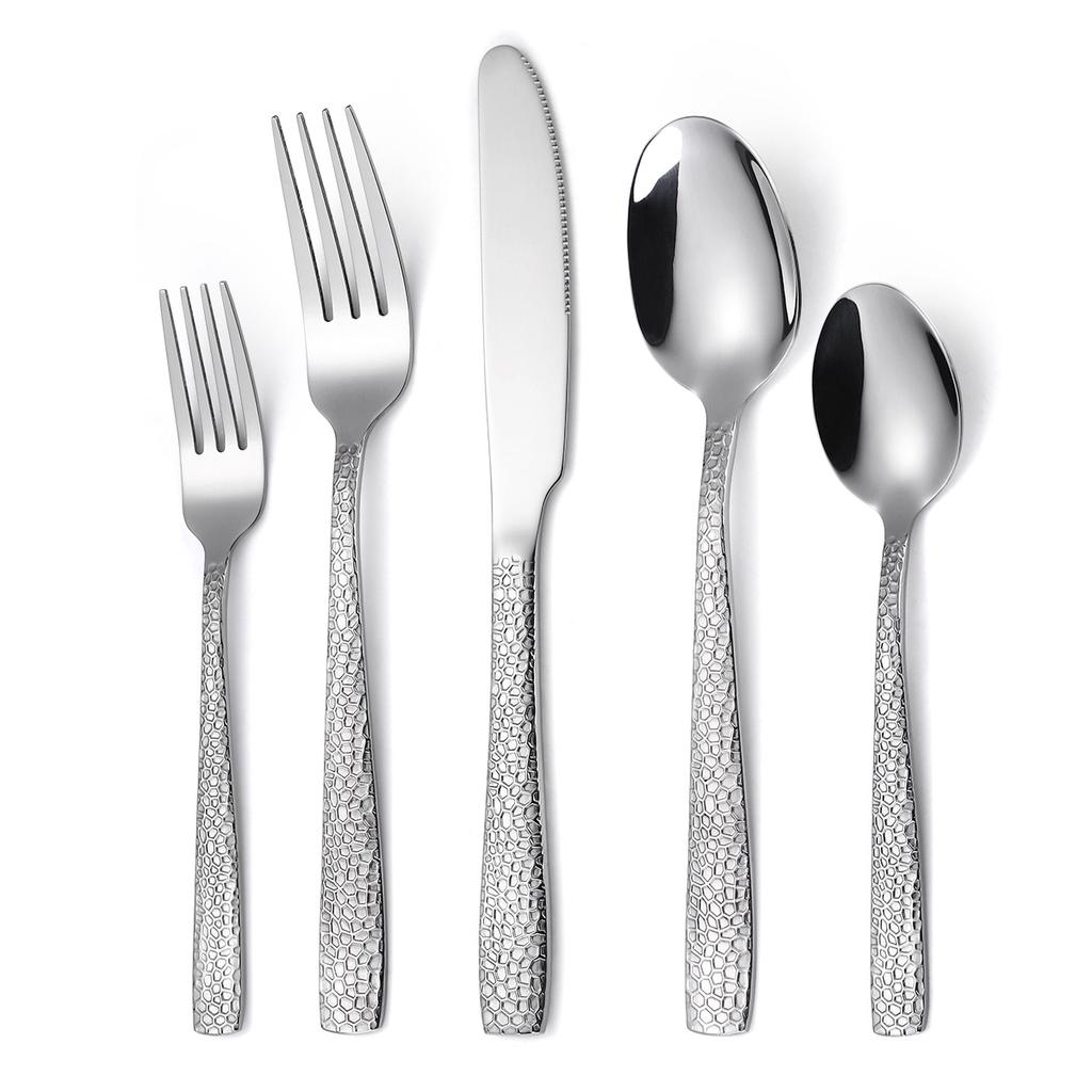 Nerezová Ocel Černá Kladívková Stolní Nůž Vidlička Lžíce Sada Západní Jídlo Dezert Denní Potřeby YSH-17-5KS