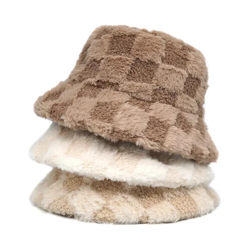 Winter Warm Fur Bucket Caps Women Men Outdoor Keep Warm Fluffy Panama Female Thickened Rabbit Hair Windproof Fisherman Caps